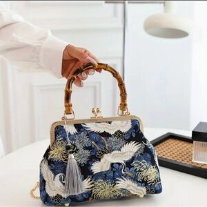 Elegant Blue Crane Print Handbag